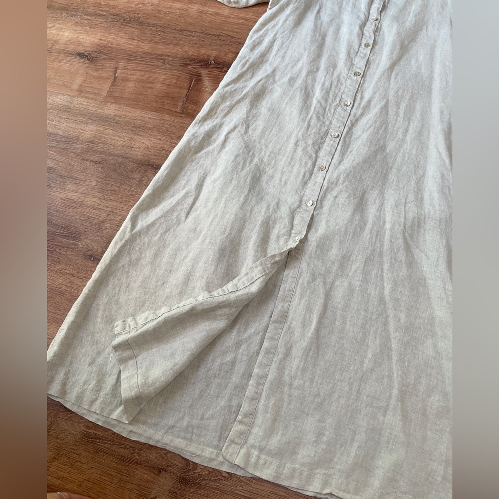 Lanhtropy Bubble Linen dress button down size small natural puff sleeve peasant - Picture 4 of 9